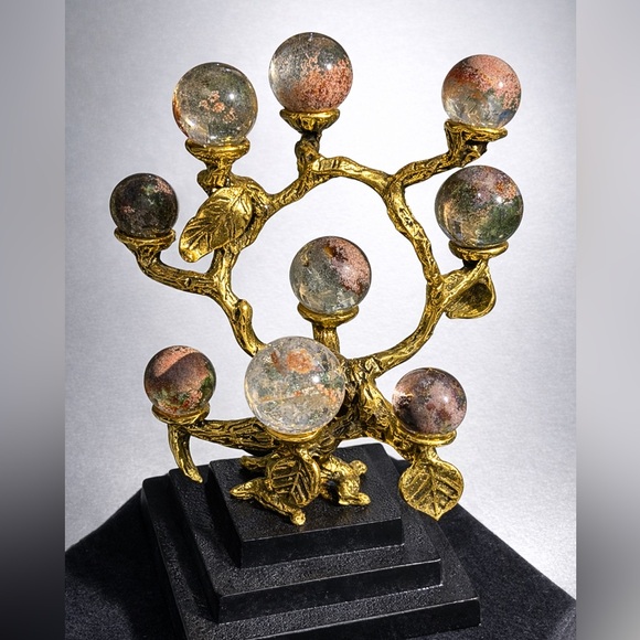 Other - Artistic brass sphere holder with 9 garden quartz spheres.